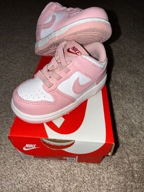 Nike Kids Dunk Pink and White Low-Top Sneaker Shoes